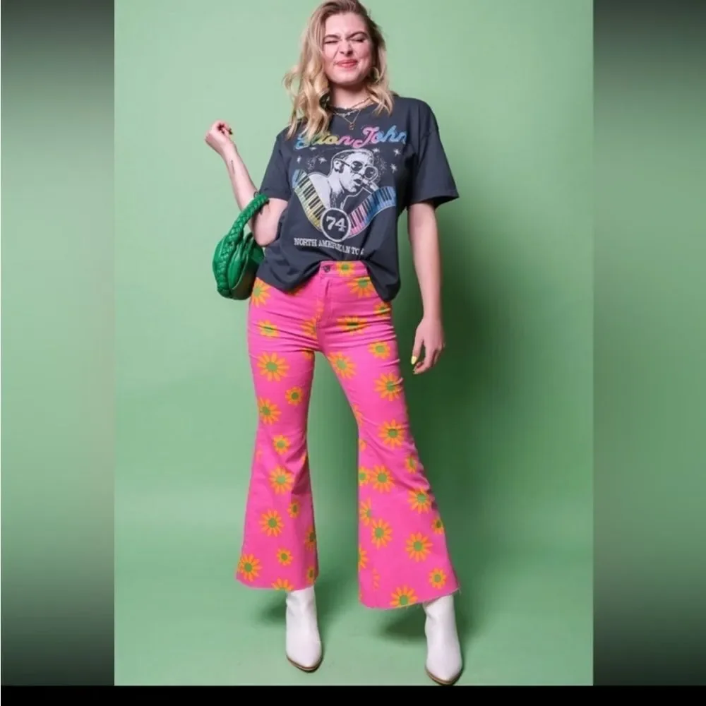 Free People Youthquake Crop Flared Jeans in Lipstick Combo GROOVY